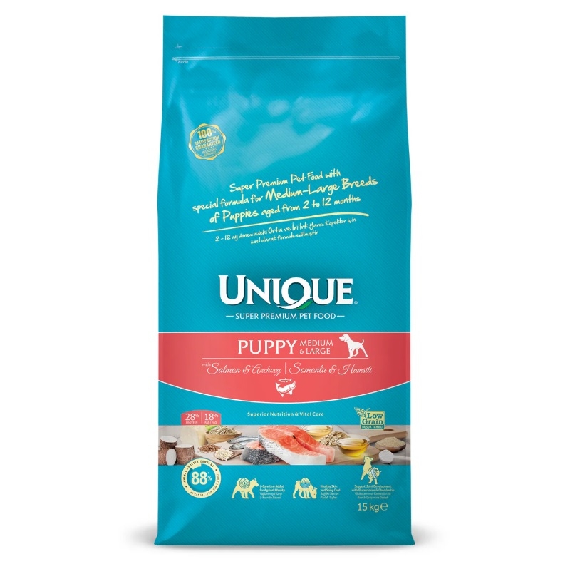 Unique Orta ve İri Irk Yavru Köpek Maması Somonlu&Hamsili 15 kg