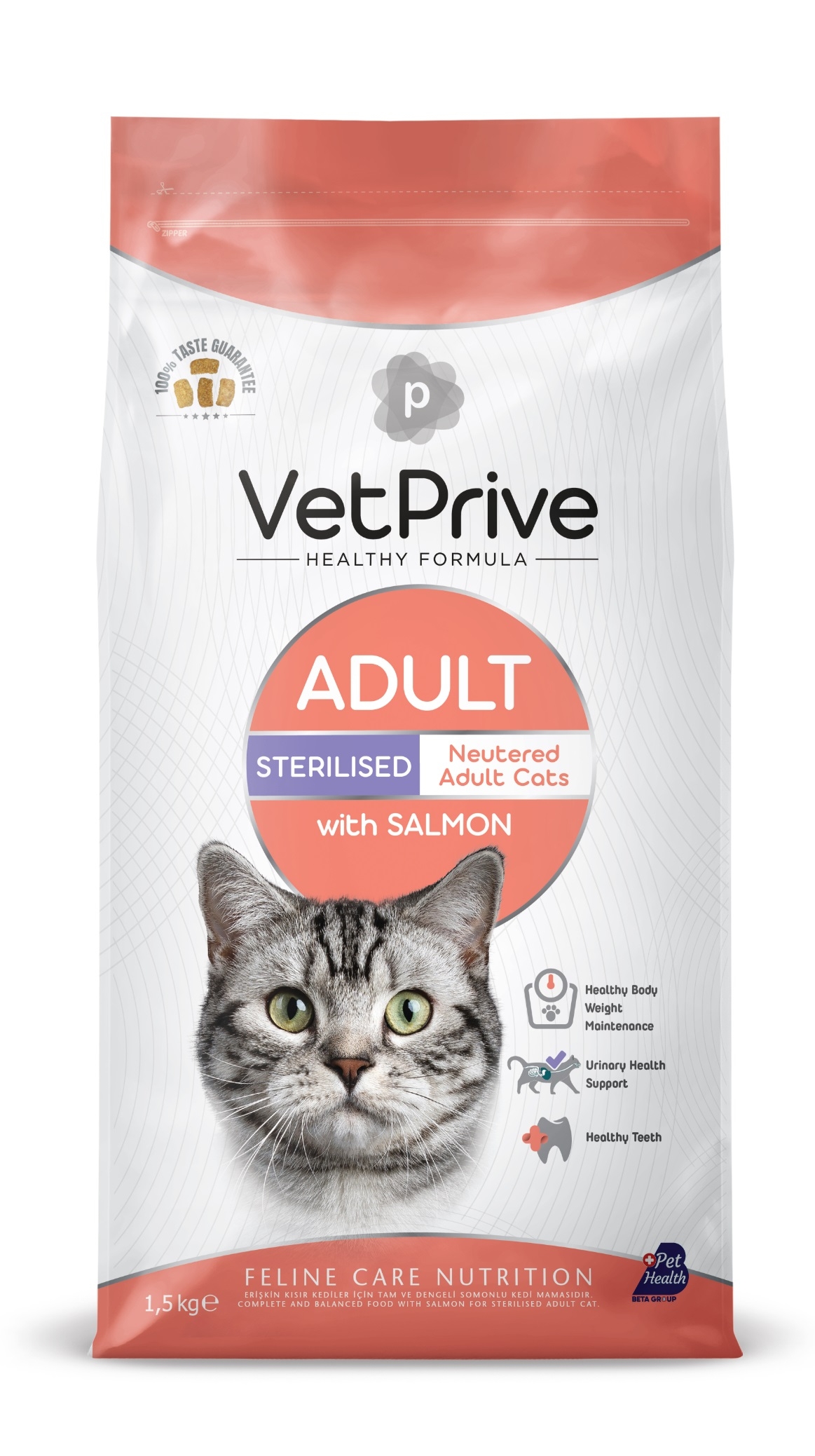 Vet Prive Somonlu Kısırlaştırılmış Kedi Maması  1,5 kg