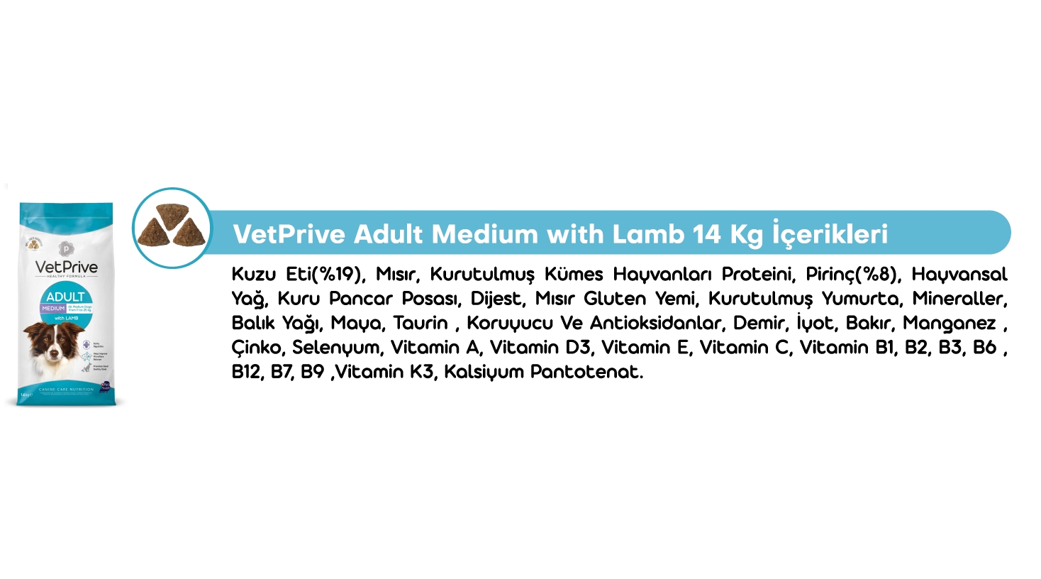 Vet Prive Orta ve İri Irk Yetişkin Köpek Maması Kuzu Etli 14 Kg