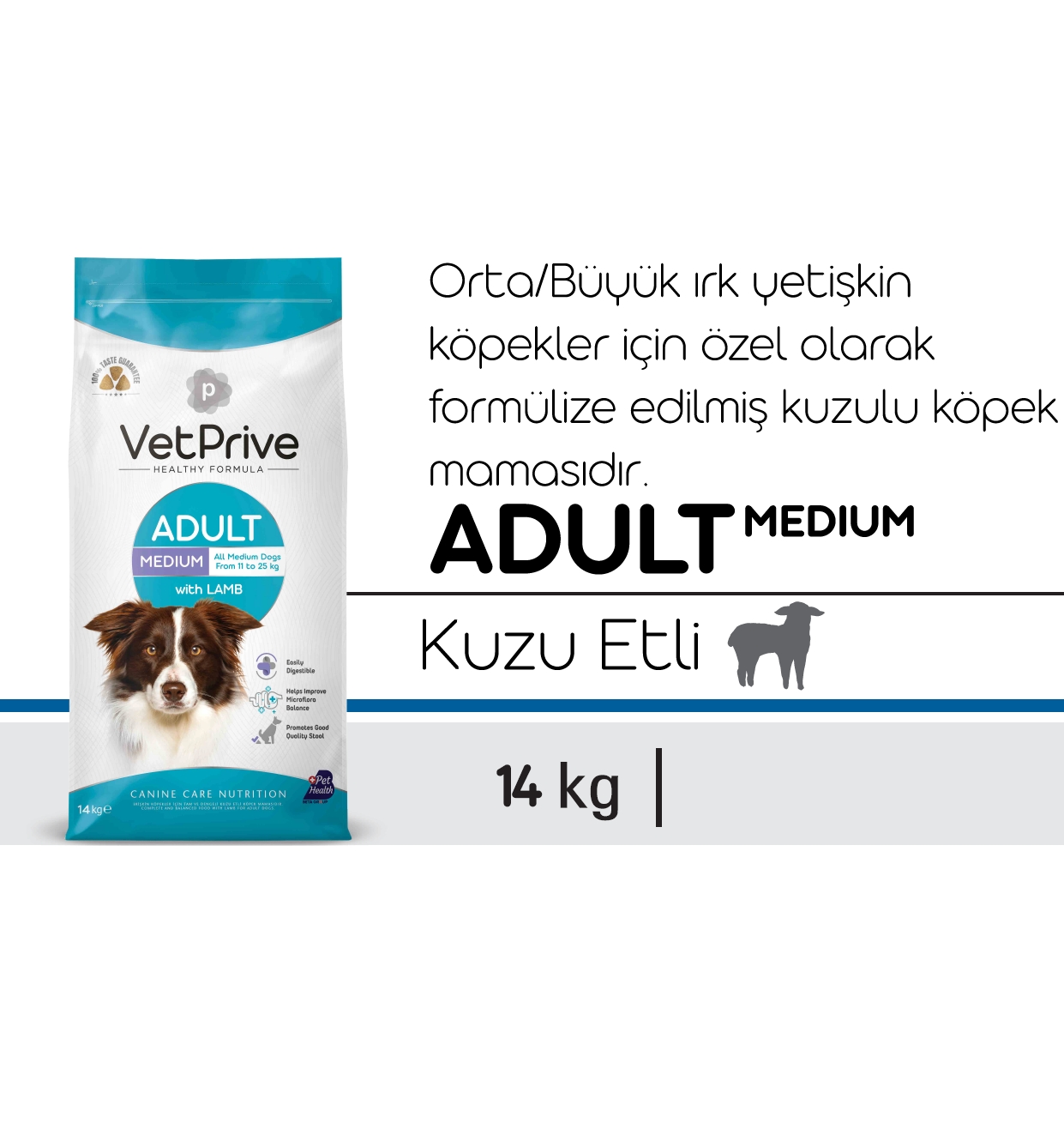 Vet Prive Orta ve İri Irk Yetişkin Köpek Maması Kuzu Etli 14 Kg