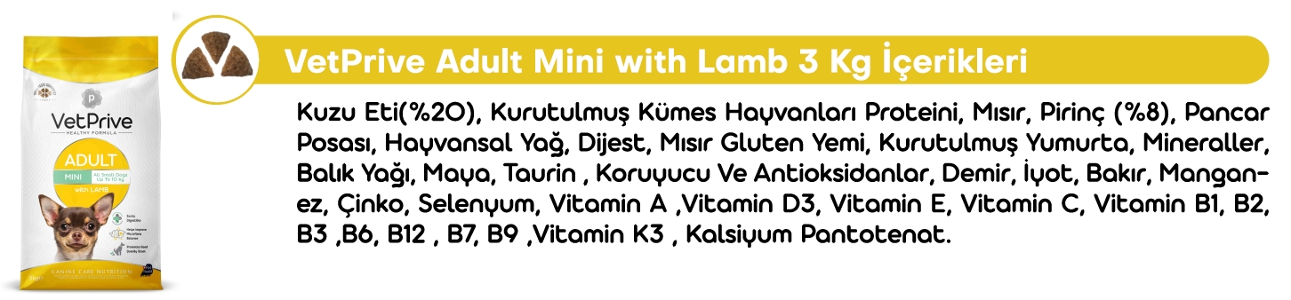 VetPrive Mini ve Küçük Irk Yetişkin Köpek Maması Kuzu Etli 3 kg