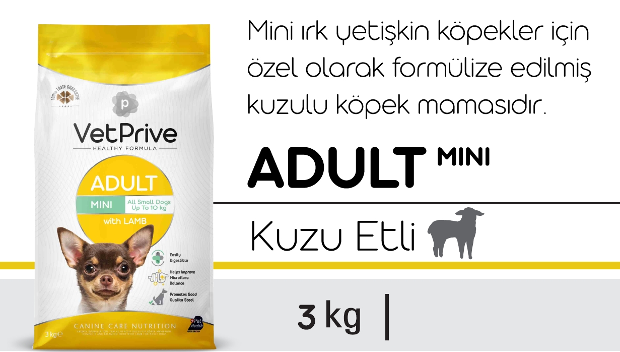VetPrive Mini ve Küçük Irk Yetişkin Köpek Maması Kuzu Etli 3 kg