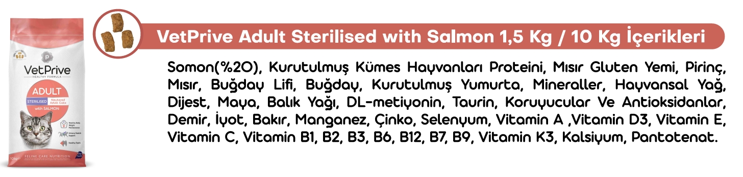 Vet Prive Somonlu Kısırlaştırılmış Kedi Maması 10kg