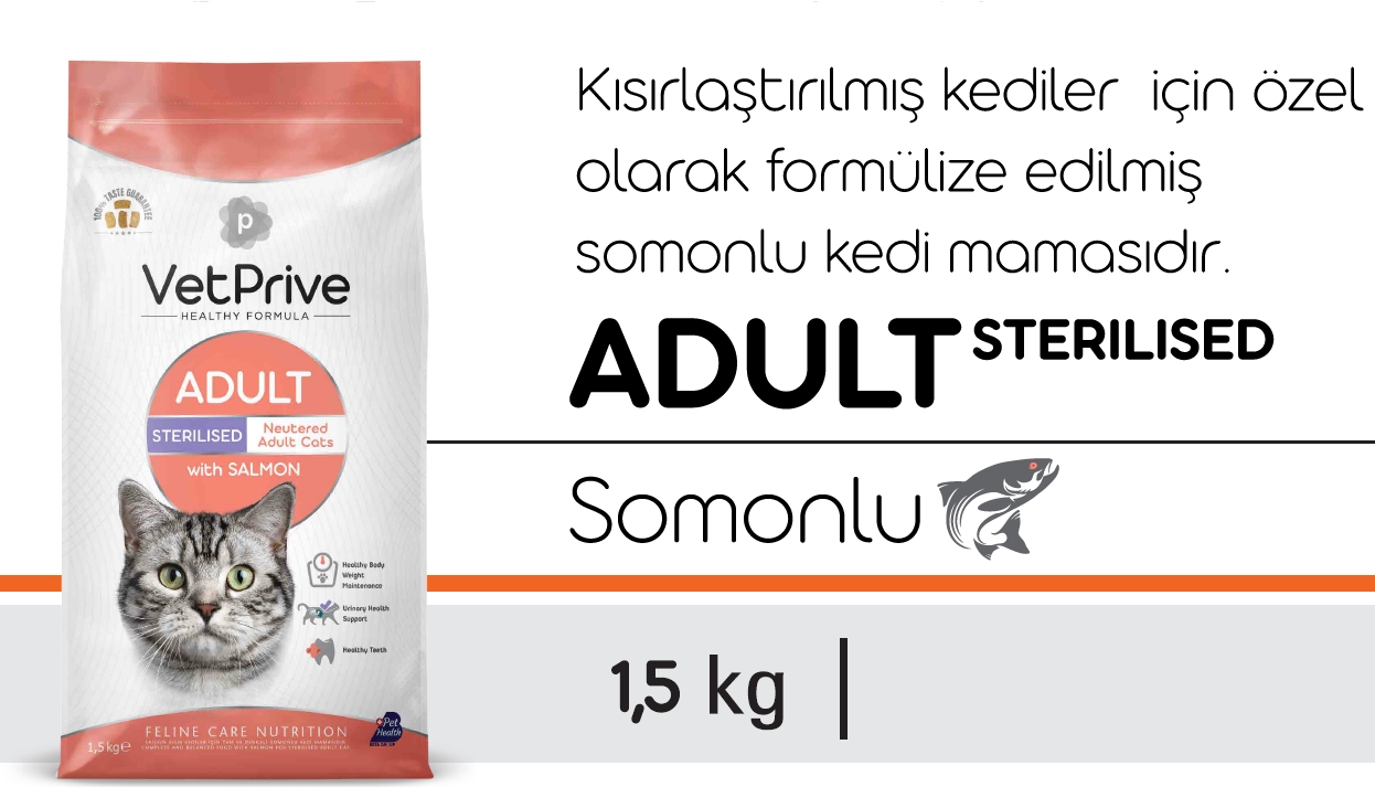 Vet Prive Somonlu Kısırlaştırılmış Kedi Maması  1,5 kg
