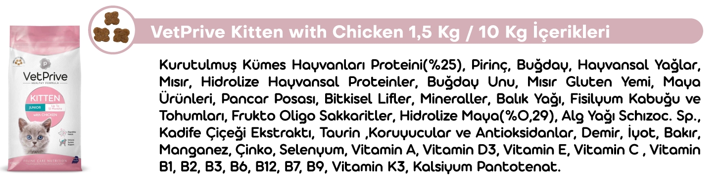 Vet Prive Tavuklu Yavru Kedi Maması (2-12 ay) 10 kg