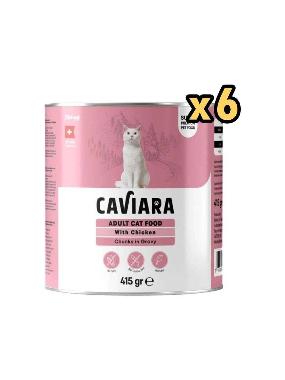   Caviara Sos İçinde Et Parçacıklı Tavuklu Yetişkin Kedi Maması Konservesi 415 GR 6 ADET