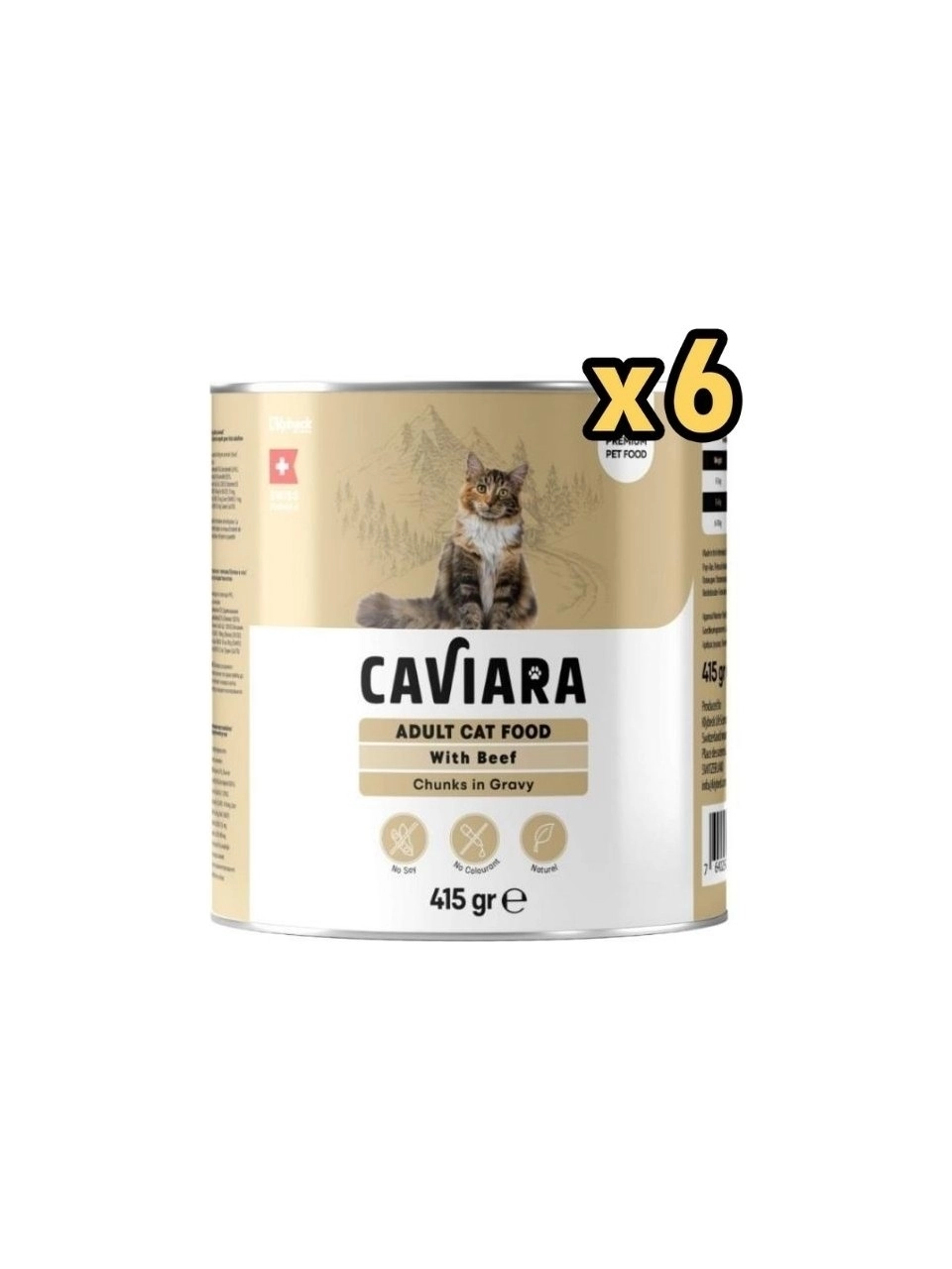 Caviara Sos İçinde Et Parçacıklı Kuzu Etli Yetişkin Kedi Maması Konservesi 415 GR 6ADET