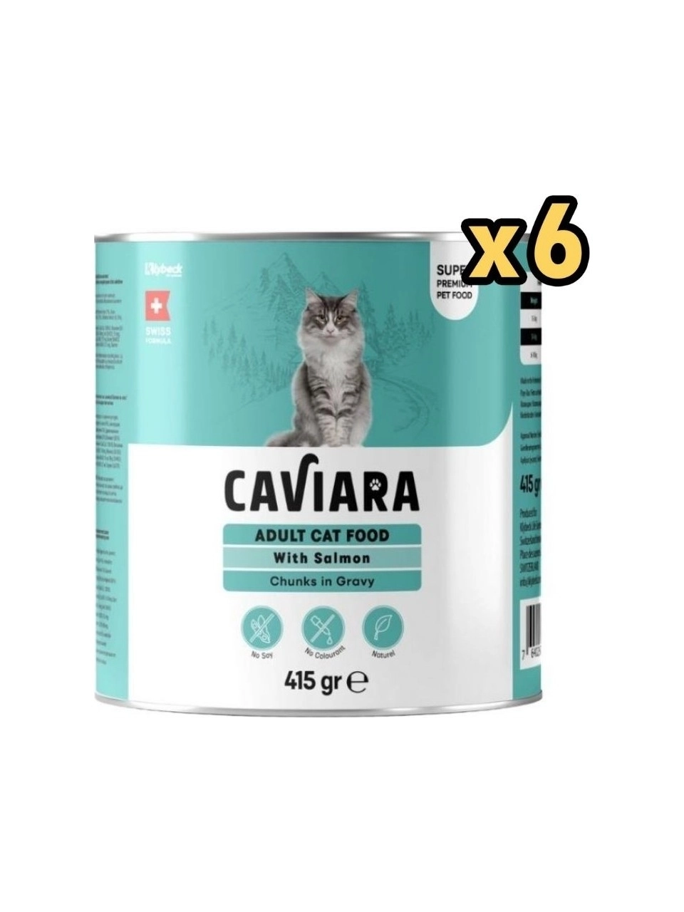  Caviara Sos İçinde Et Parçacıklı Somonlu Yetişkin Kedi Maması Konservesi 6 ADET