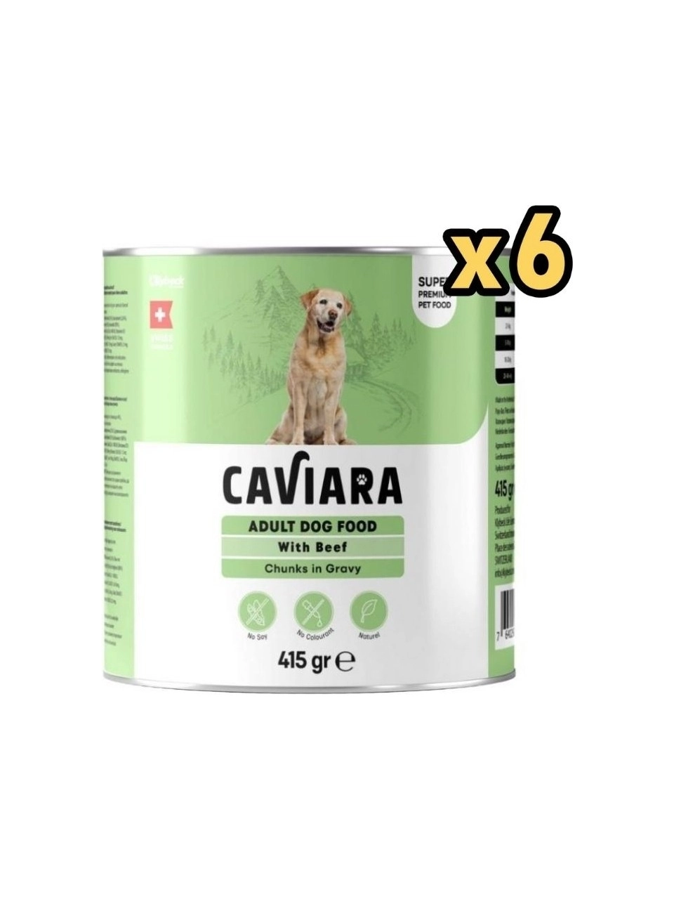   Caviara Sos Içinde Et Parçacıklı Dana Etli Yetiskin Köpek Maması Konservesi 415 gr 6 ADET