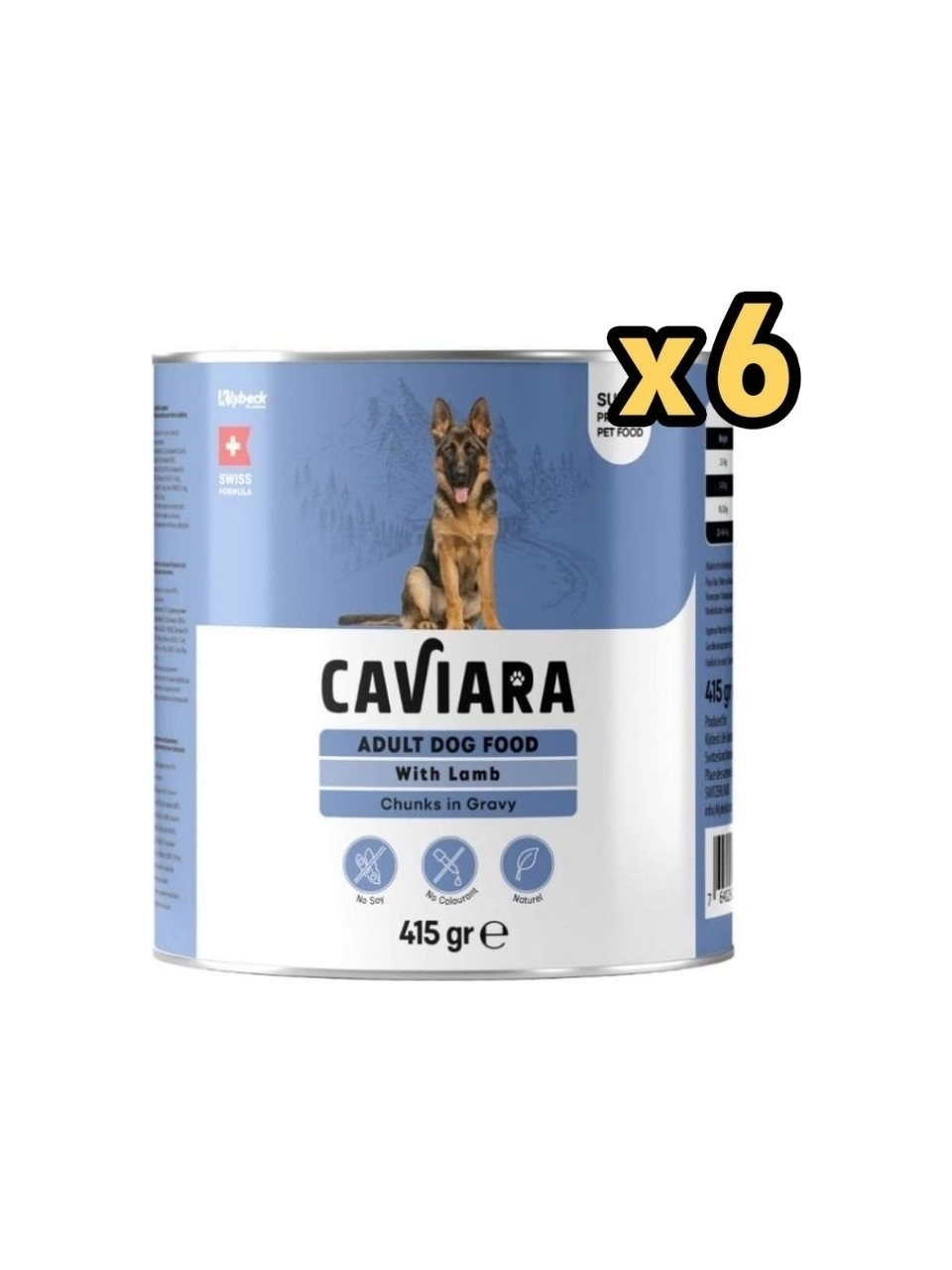   Caviara Sos Içinde Et Parçacıklı Kuzu Etli Yetiskin Köpek Maması Konservesi 415 gr 6 ADET