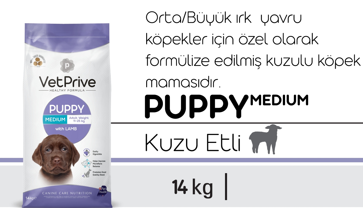 Vet Prive Orta ve İri Irk Yavru Köpek Maması Kuzu Etli 14 Kg
