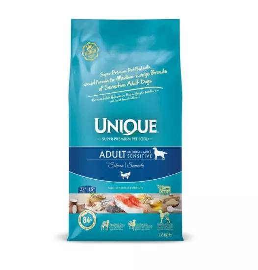 Unique Sensitive Orta ve İri Irk Yetişkin Köpek Maması Somonlu 12 kg