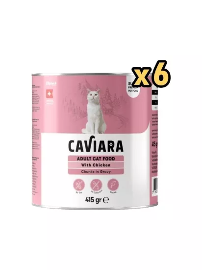   Caviara Sos İçinde Et Parçacıklı Tavuklu Yetişkin Kedi Maması Konservesi 415 GR 6 ADET