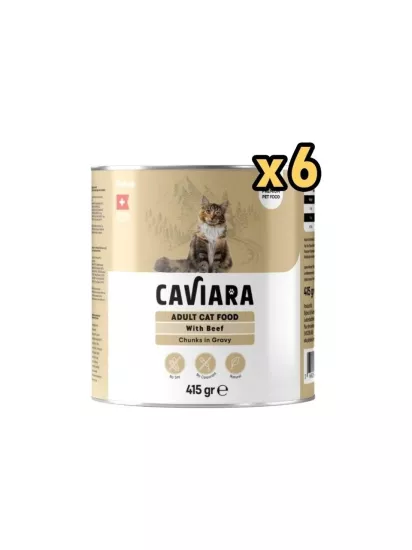 Caviara Sos İçinde Et Parçacıklı Dana Etli Yetişkin Kedi Maması Konservesi 415GR 6 ADET