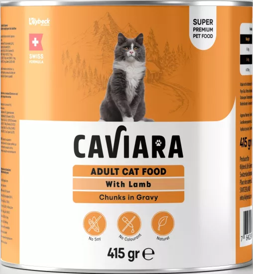 Caviara Sos İçinde Et Parçacıklı Kuzu Etli Yetişkin Kedi Maması Konservesi