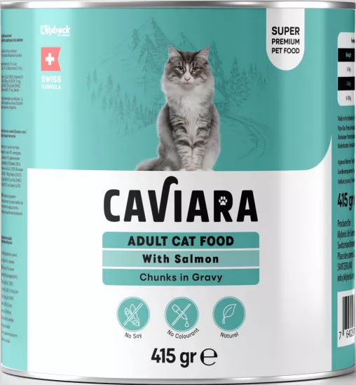   Caviara Sos İçinde Et Parçacıklı Somonlu Yetişkin Kedi Maması Konservesi