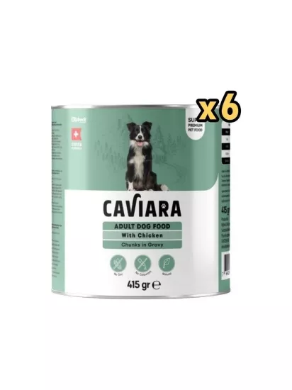   Caviara Sos Içinde Et Parçacıklı Tavuklu Yetiskin Köpek Maması Konservesi 415 gr 6 ADET