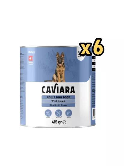   Caviara Sos Içinde Et Parçacıklı Kuzu Etli Yetiskin Köpek Maması Konservesi 415 gr 6 ADET