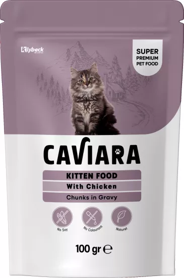 Caviara Pouch Sos İçinde Et Parçacıklı Tavuklu Yavru Kedi Maması