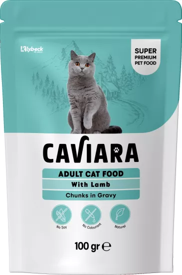 Caviara Pouch Sos İçinde Et Parçacıklı Kuzu Etli Yetişkin Kedi Maması