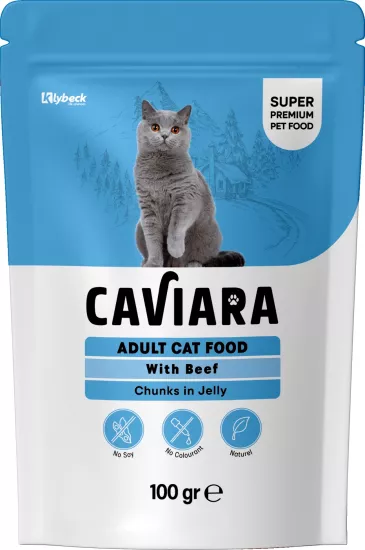 Caviara Pouch Jöle İçinde Et Parçacıklı Dana Etli Yetişkin Kedi Maması