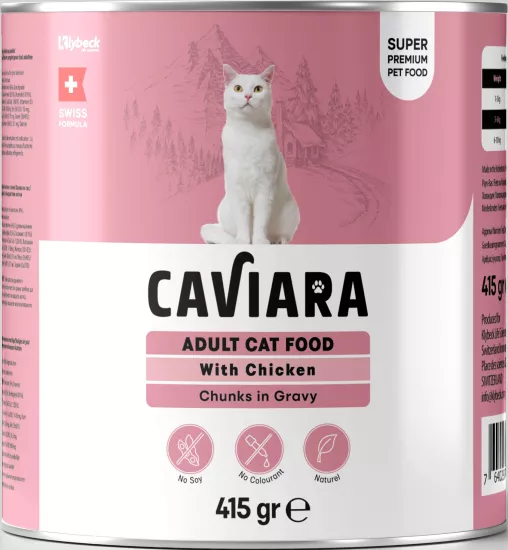   Caviara Sos İçinde Et Parçacıklı Tavuklu Yetişkin Kedi Maması Konservesi