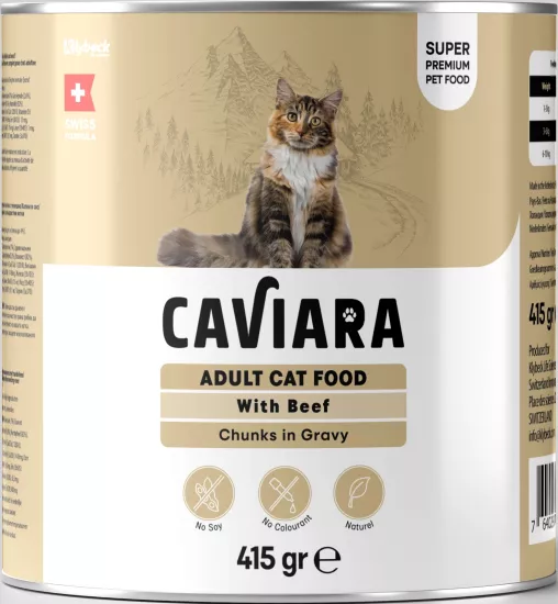Caviara Sos İçinde Et Parçacıklı Dana Etli Yetişkin Kedi Maması Konservesi