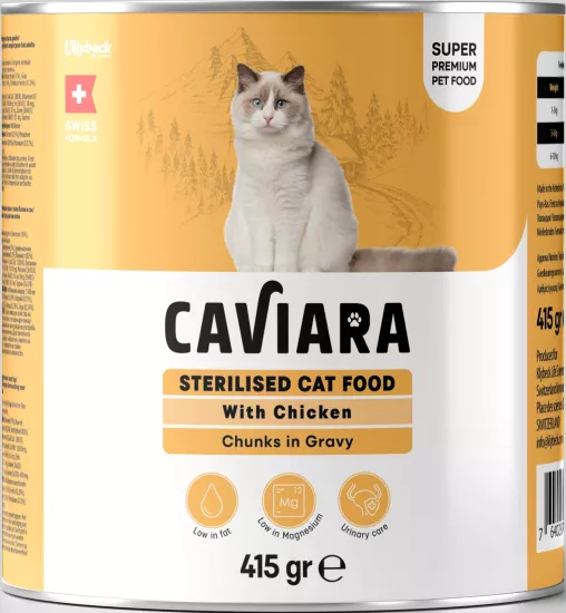   Caviara Sos Içinde Et Parçacıklı Tavuklu Kısır Kedi Maması Konservesi 415 gr
