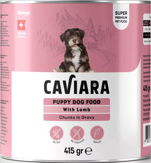 Caviara Sos Içinde Et Parçacıklı Kuzu Etli Yavru Köpek Maması Konservesi 415 gr