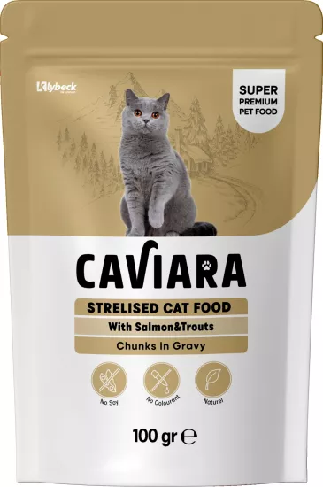 Caviara Pouch Salmon & Alabalık Parçalı Sos İçinde Kısırlaştırılmış Yetişkin Kedi Maması