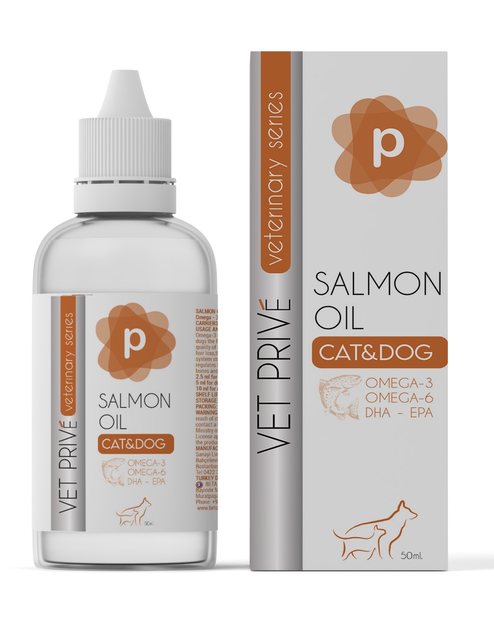 Vet Prive Salmon Oil / Kediler Ve Köpekler Için Omega 3 Ve Omega 6 Sıvı Desteği 50 ml